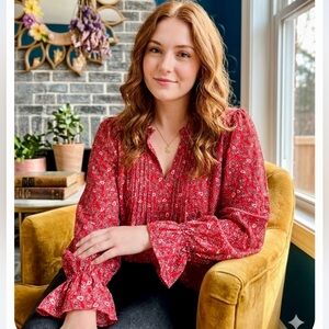 Rose & Olive Red Paisley Blouse